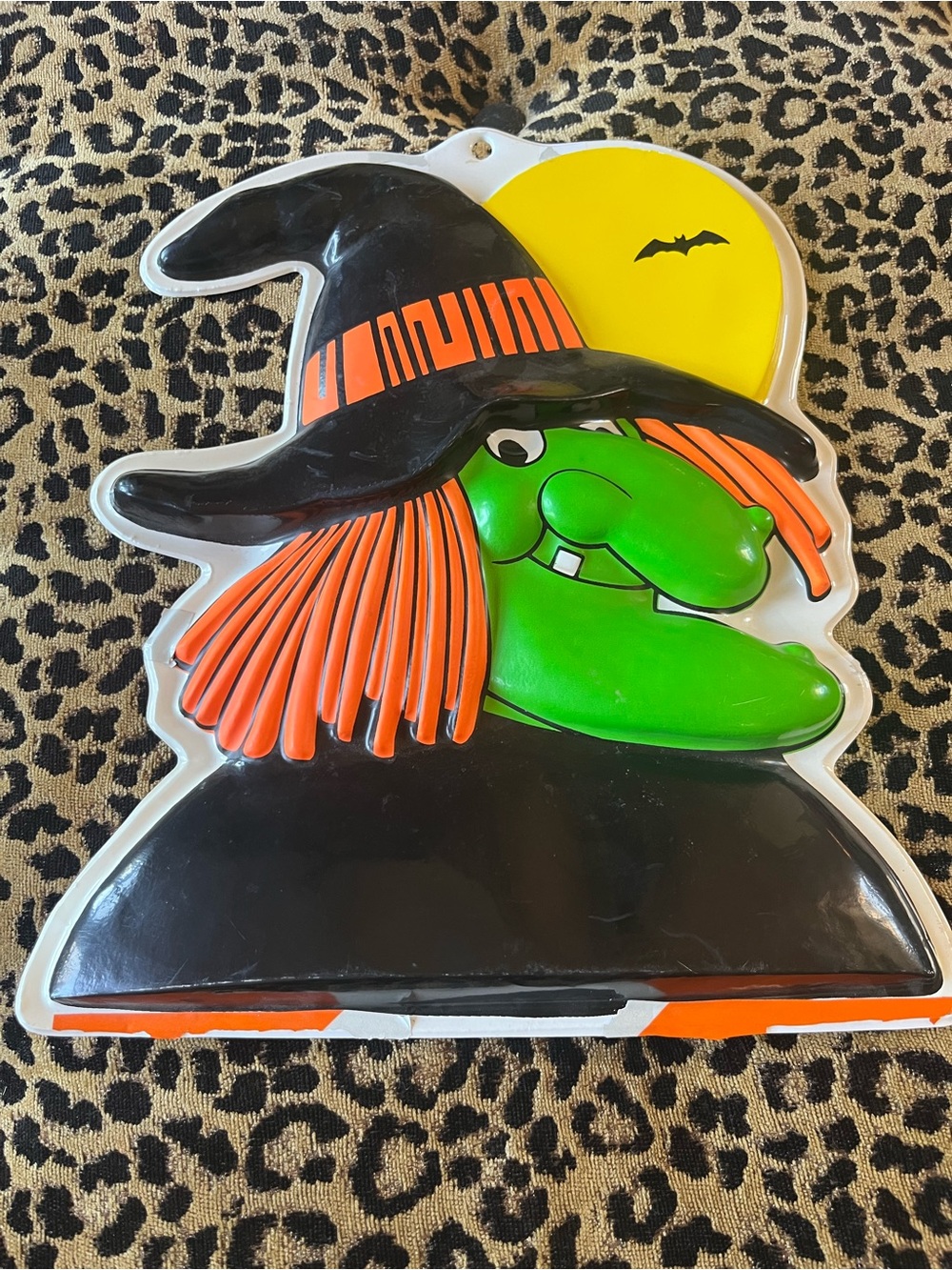 Vintage Plastic 3D Witch Vacuform Halloween Wall Hanging Decoration